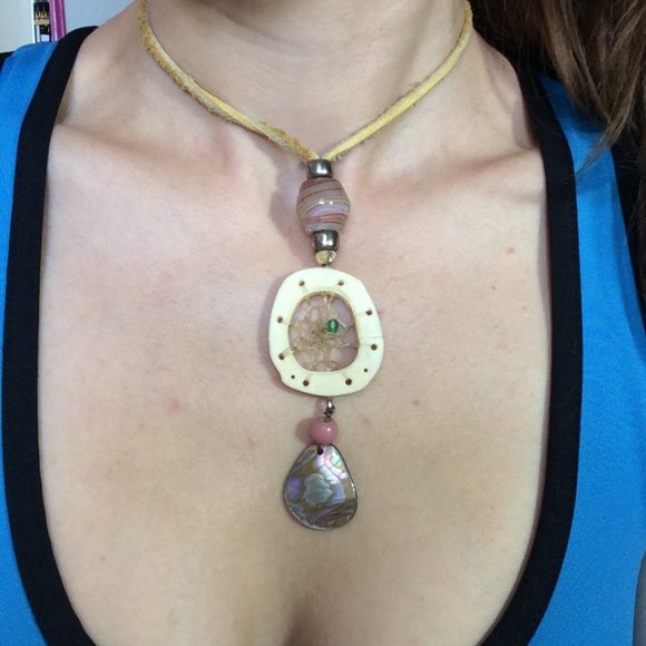 SOLD Dreamcatcher Abalone Blown Glass Necklace - Picture 7 of 8